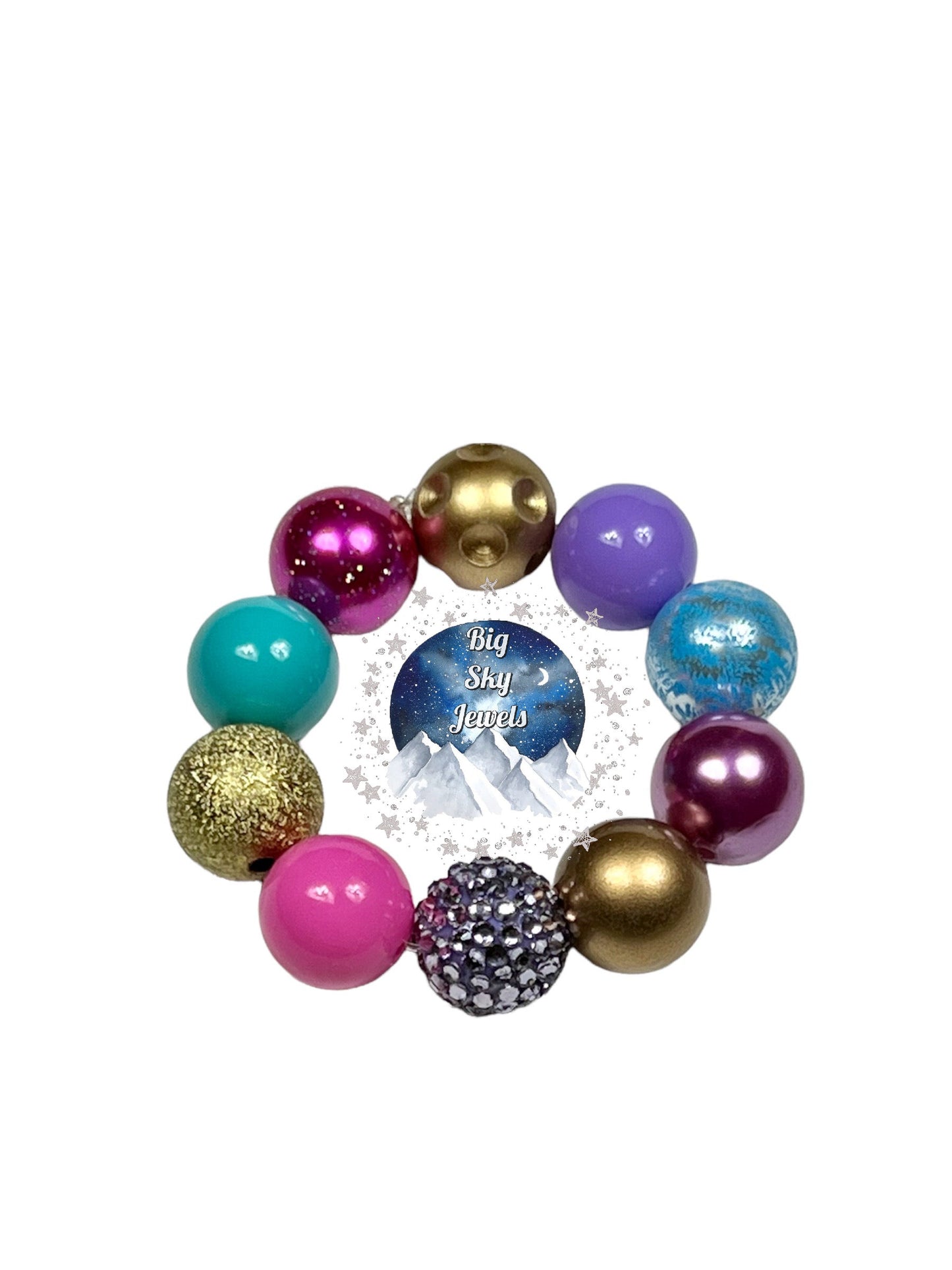 Big Sky Jewels Princess Chunky Bubblegum Necklace OR Bracelet Princess Jewelry Gold, Lavender, Turquoise, & Medium Pink Ages 3+ Summer Winter Multiple Variation Listing