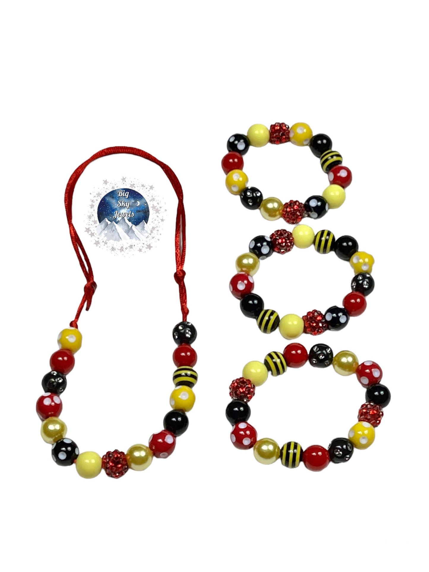 King Mouse MINI BEAD Bubblegum Necklace OR Bracelet Ages 3+ Princess Jewelry Yellow, Red & Black Jewelry Summer Multiple Variation Listing