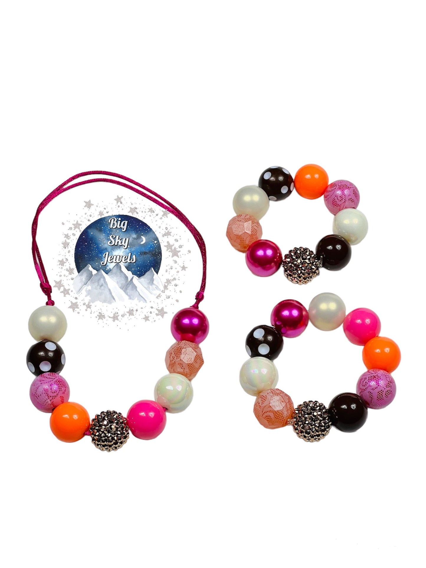 Autumn Delight Chunky Bubblegum Necklace OR Bracelet Girls Jewelry Ages 3+ Pink Orange Brown White Gold Fall Multiple Variation Listing