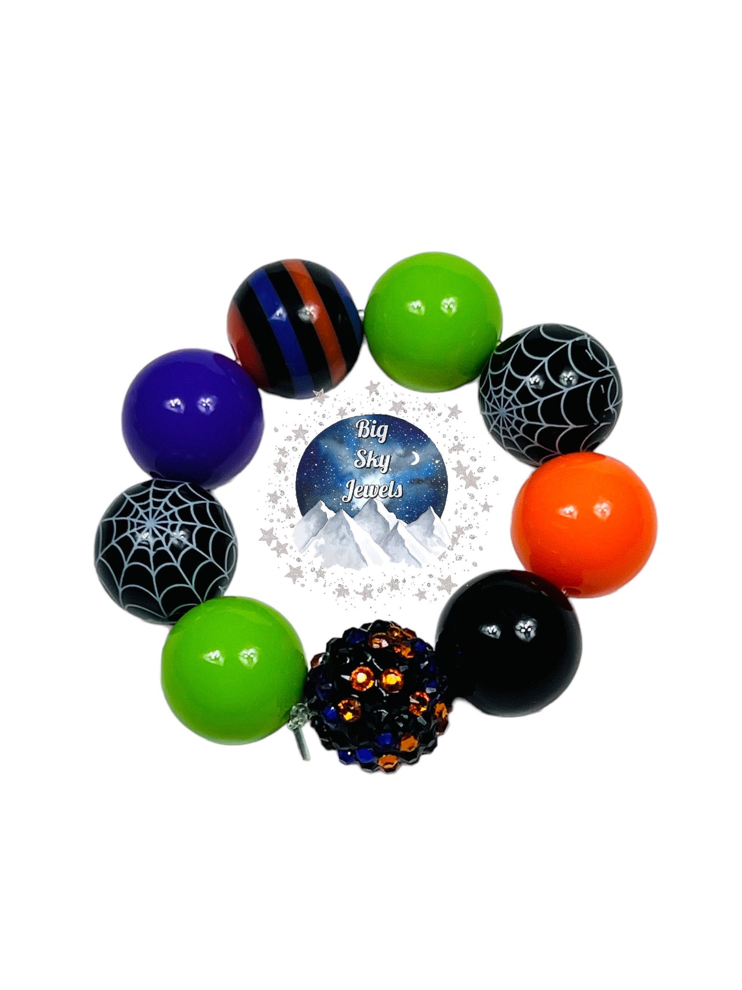 Halloween Spooky Spider Webs 1 Chunky Bubblegum Necklace OR Bracelet Orange, Lime, Purple, Black Ages 3+ Halloween