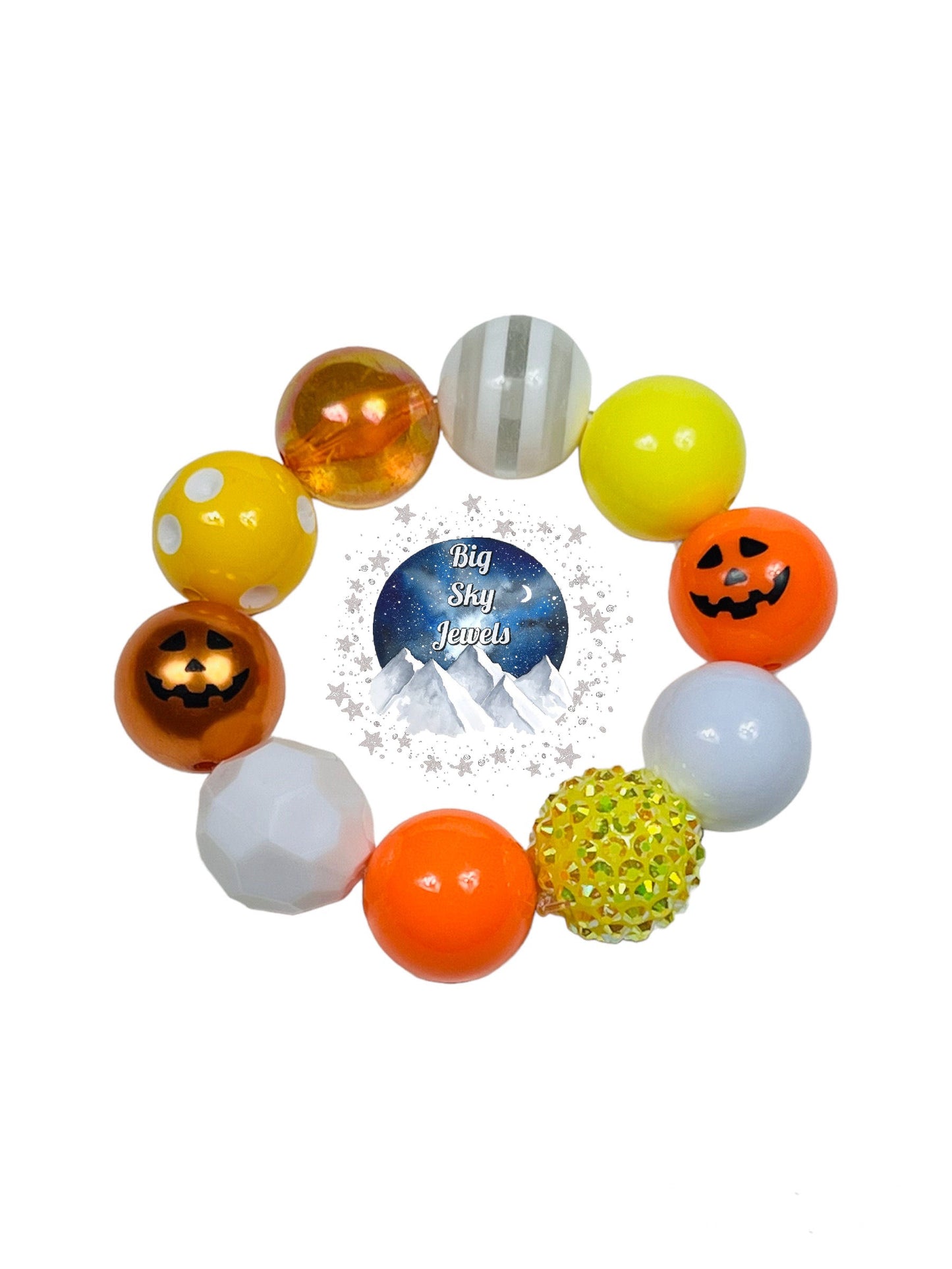 Candy Corn Jackolantern Chunky Bubblegum Necklace OR Bracelet Orange, Yellow, & White Ages 3+ Halloween Multiple Variation Listing