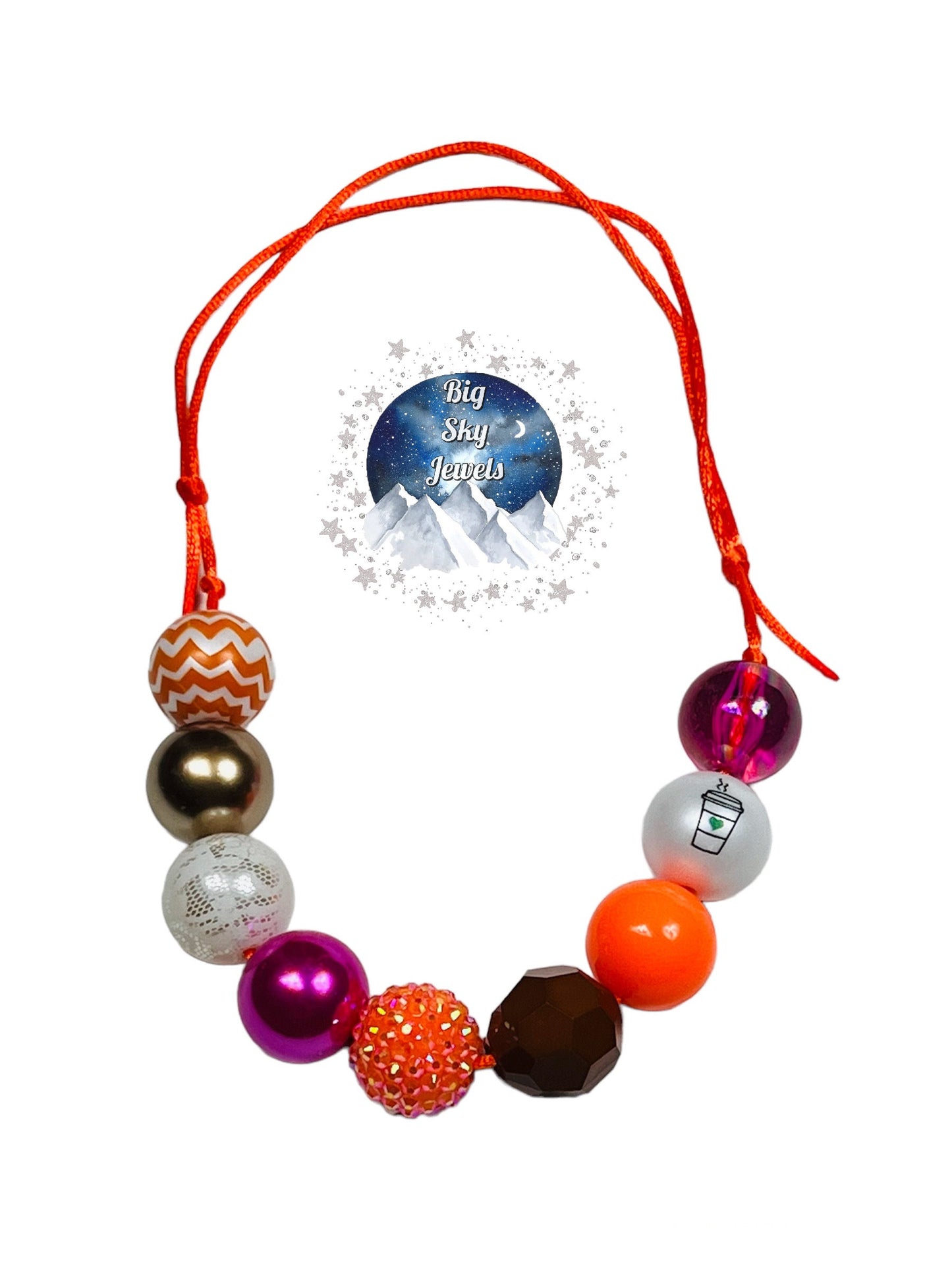 Coffee Love Orange Pink Brown Gold Ivory Chunky Bubblegum Necklace OR Bracelet Jewelry Girls Ages 3+ Fall Multiple Variation Listing