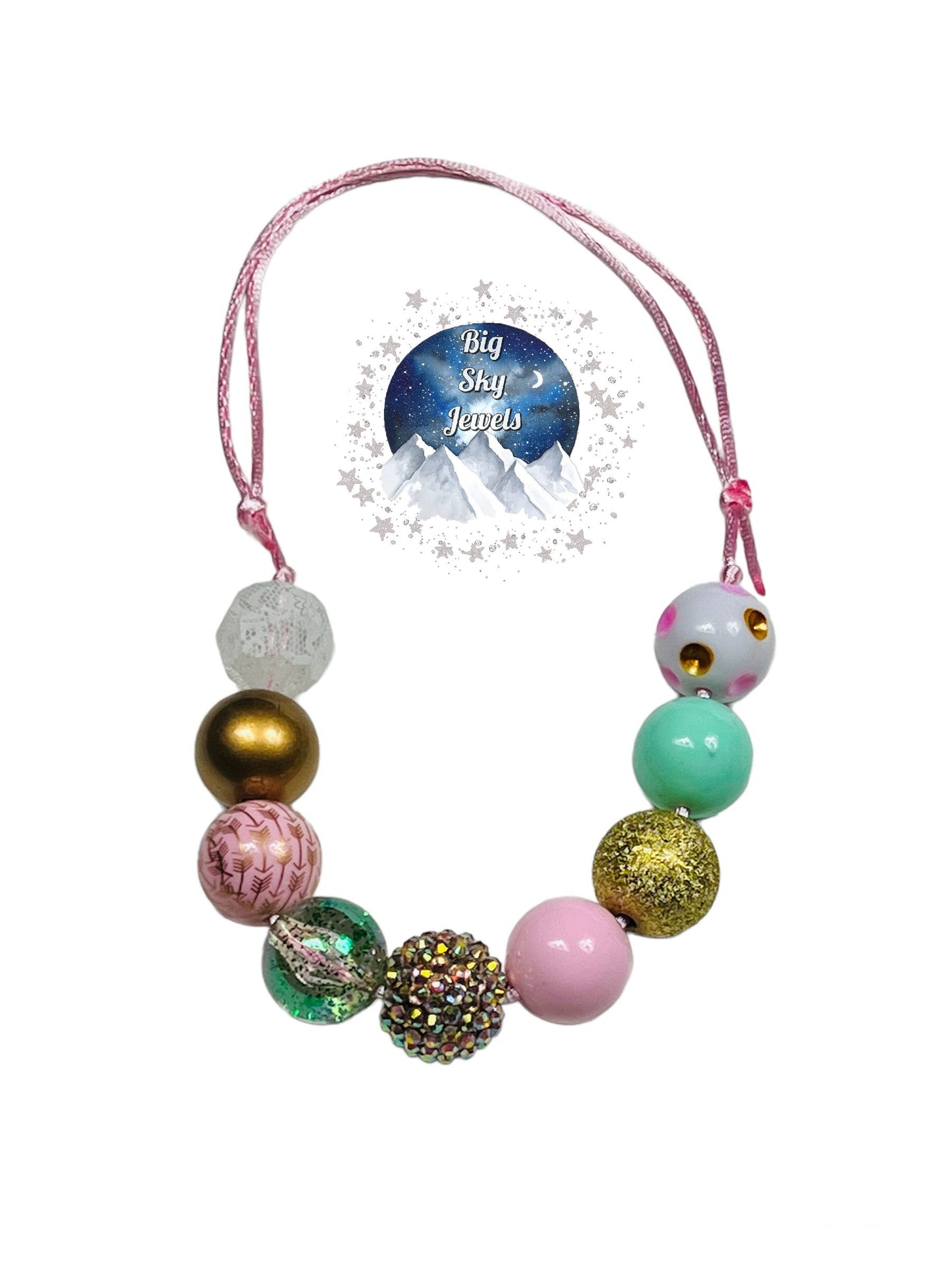 White, Mint, Light Pink, Gold Chunky Bubblegum Necklace OR Bracelet Ages 3+ Spring Summer Multiple Variation Listing