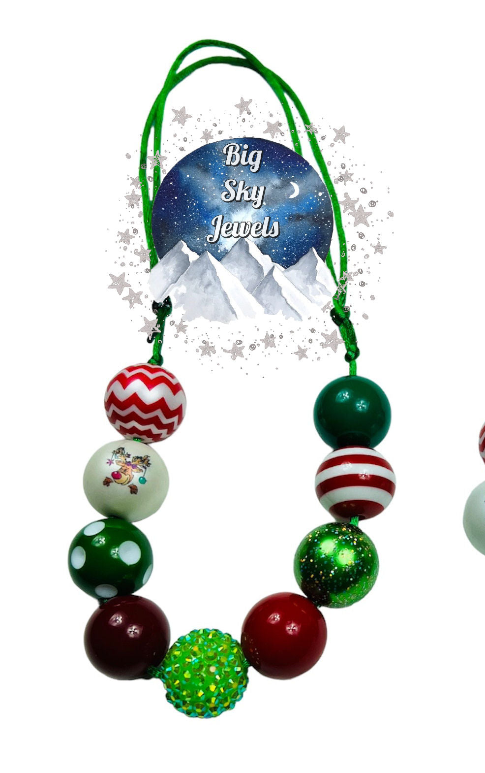 Green Rhinestone Reindeer Chunky Bubblegum Necklace OR Bracelet Green Red Ages 3+ Multiple Variation Listing