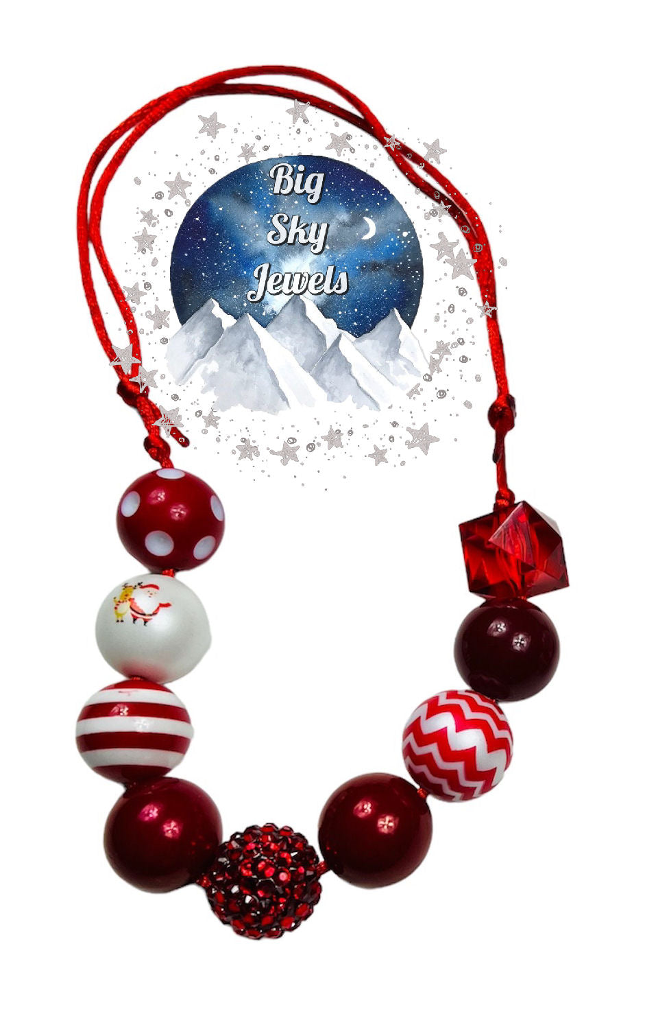 Santa & Reindeer w/Red Theme Chunky Bubblegum Necklace OR Bracelet Red Ages 3+ Multiple Variation Listing