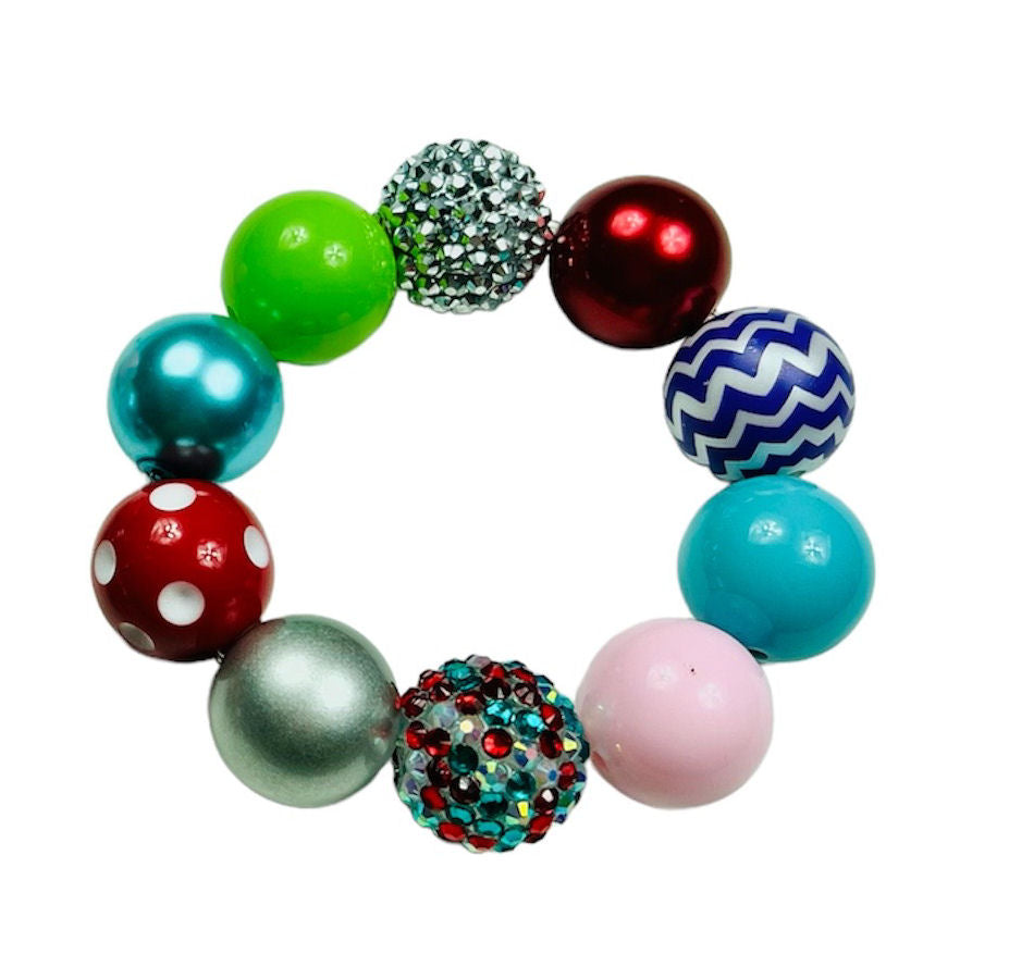 Merry & Bright Christmas Chunky Bubblegum Necklace OR Bracelet Pink, Purple, Green, Red & Silver Ages 3+ Christmas Multiple Variation Listing
