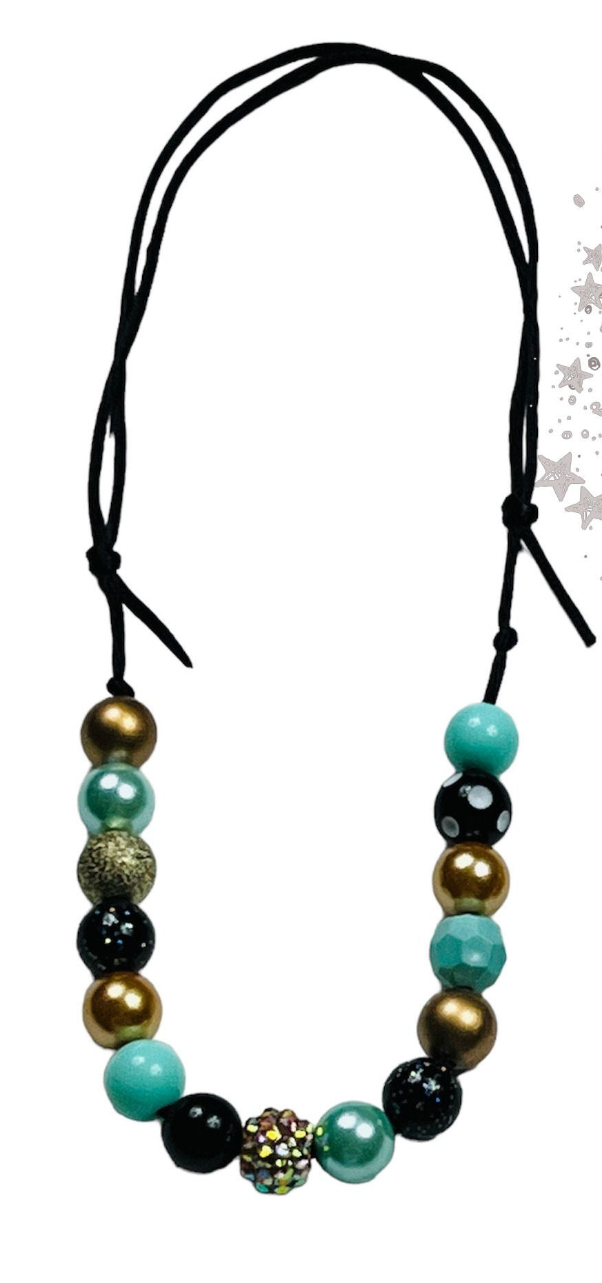 Mint, Black, & Gold MINI BEAD Bubblegum Necklace OR Bracelet Princess Jewelry Ages 3+