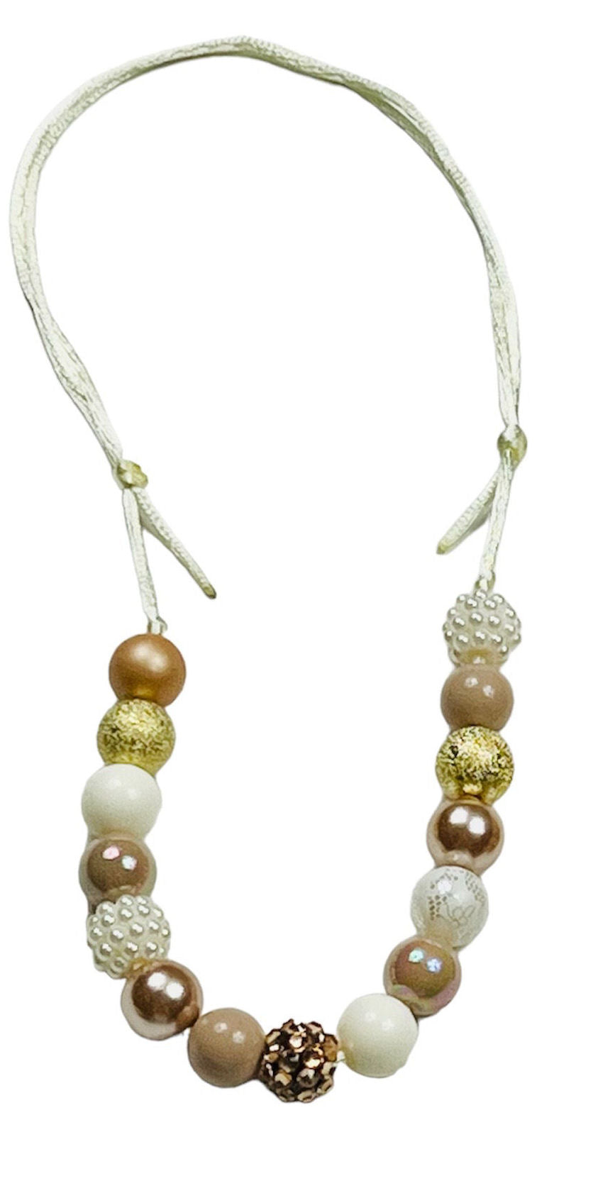 Toffee Ivory Cream Gold MINI BEAD Bubblegum Necklace OR Bracelet Ages 3+ Fall Multiple Variation Listing