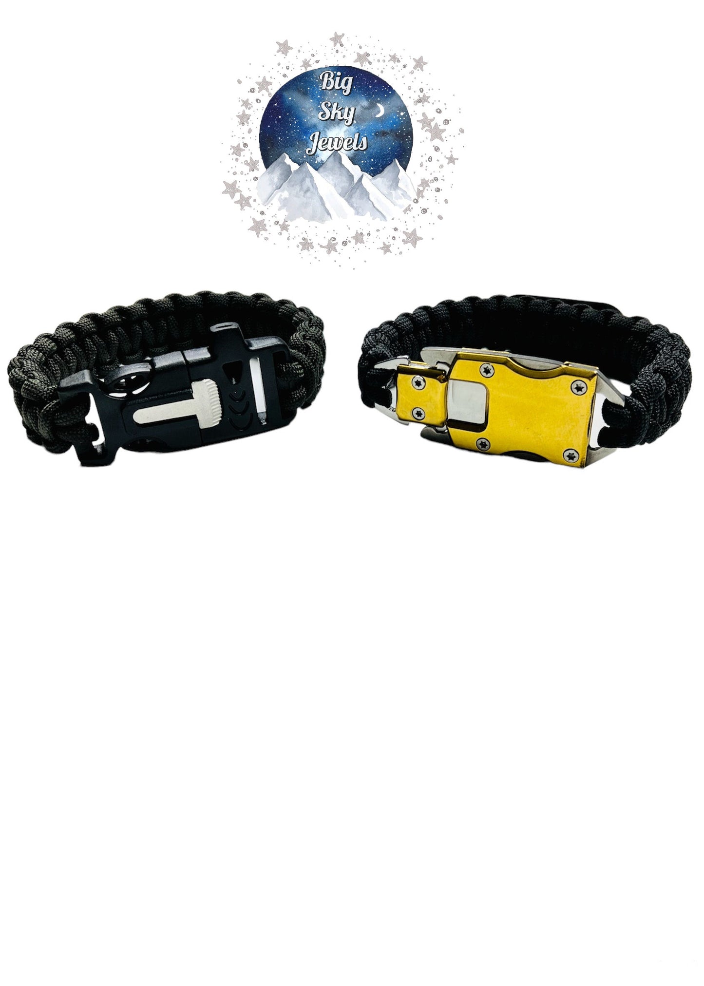 Custom order: 1 Paracord Survival Bracelet w/ special buckle + 1 Fish/fire line paracord with Ferro rod buckle. Ages 18+, Adults only