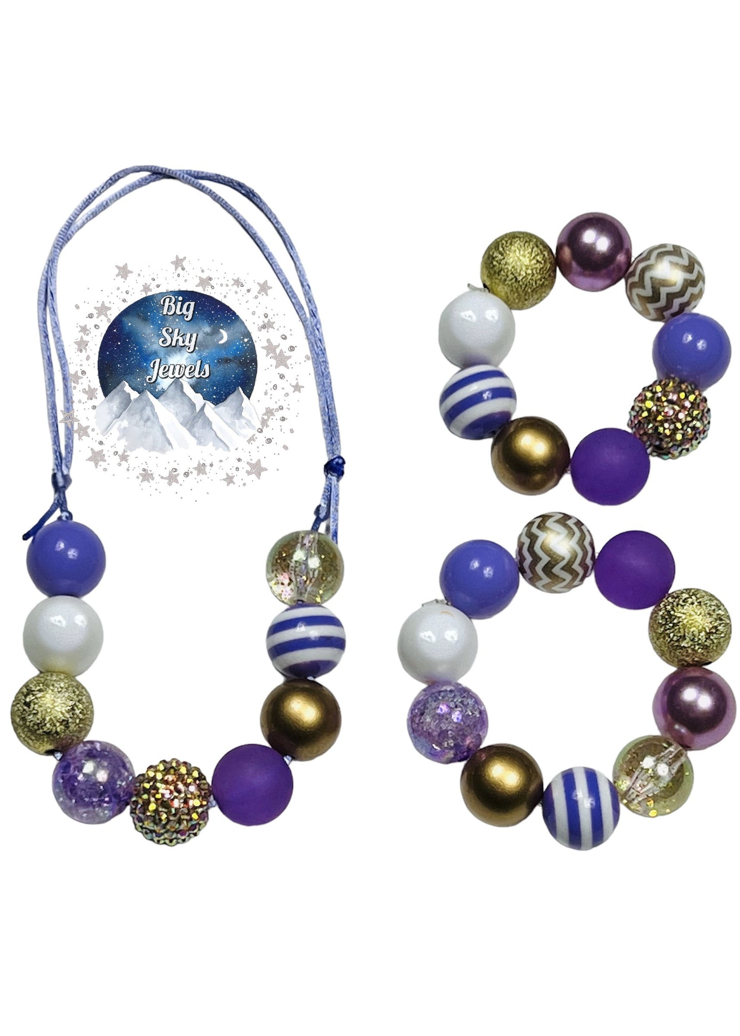 Lavender & Gold Chunky Bubblegum Necklace OR Bracelet Princess Jewelry Ages 3+ Winter Multiple Variation Listing