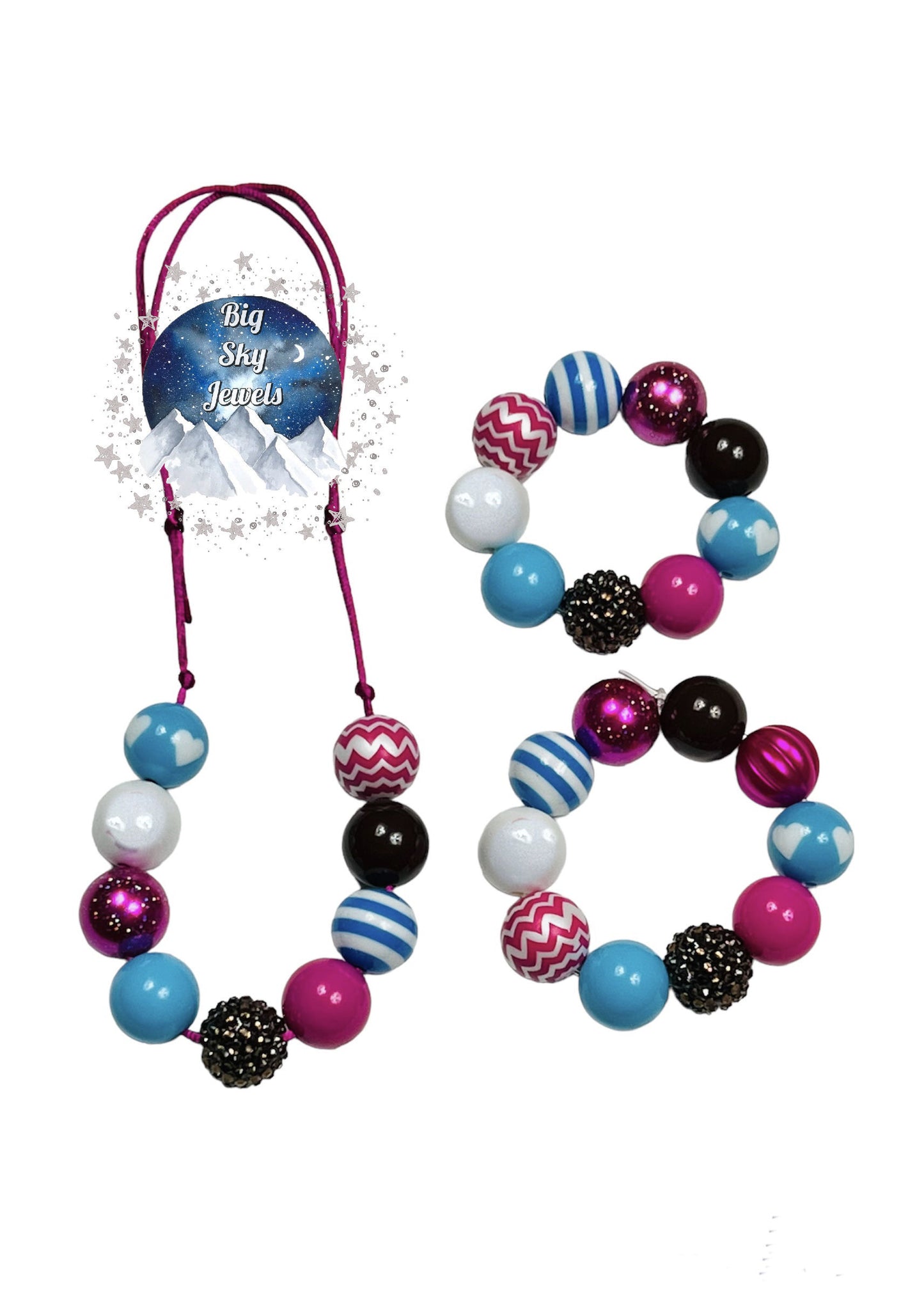 Pink, Brown, & Blue Chunky Bubblegum Necklace OR Bracelet Princess Jewelry Ages 3+ Winter