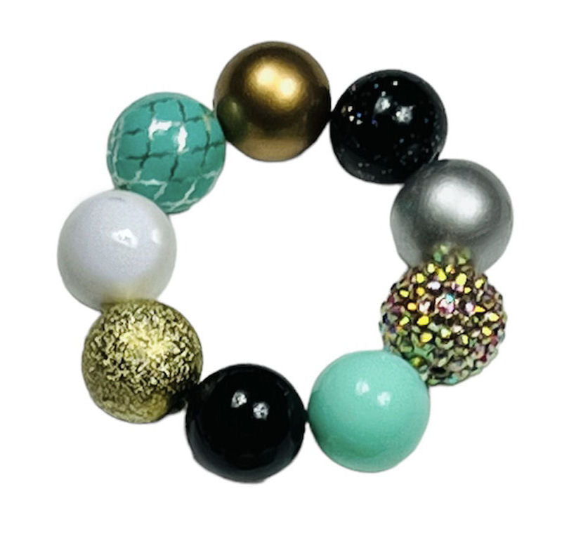 Mint, Black, & Gold Chunky Bubblegum Necklace OR Bracelet Princess Jewelry Ages 3+
