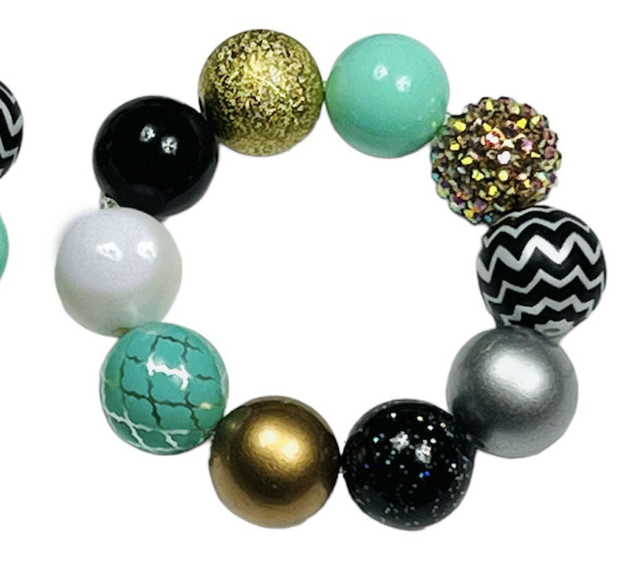 Mint, Black, & Gold Chunky Bubblegum Necklace OR Bracelet Princess Jewelry Ages 3+