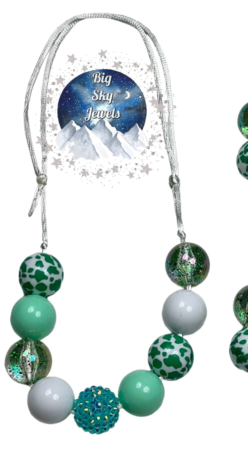 Mint Cow Chunky Bubblegum Necklace OR Bracelet Mint & White Ages 3+ Animals Spring Summer Multiple Variation Listing