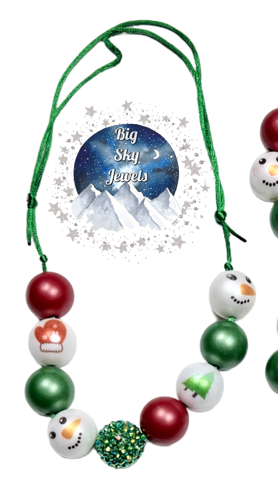 Snowman, Tree & Glove Christmas Chunky Bubblegum Necklace OR Bracelet Green Red White Ages 3+Multiple Variation Listing