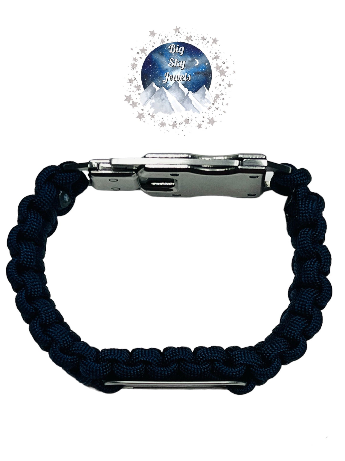 Custom Order For Size: ONE 550 Paracord Survival Bracelet w/ Knife Buckle. Stainless Steel Silver Color Buckle. Dark Blue Color Paracord Air Force Dog Tag Ages 18+, Adults only