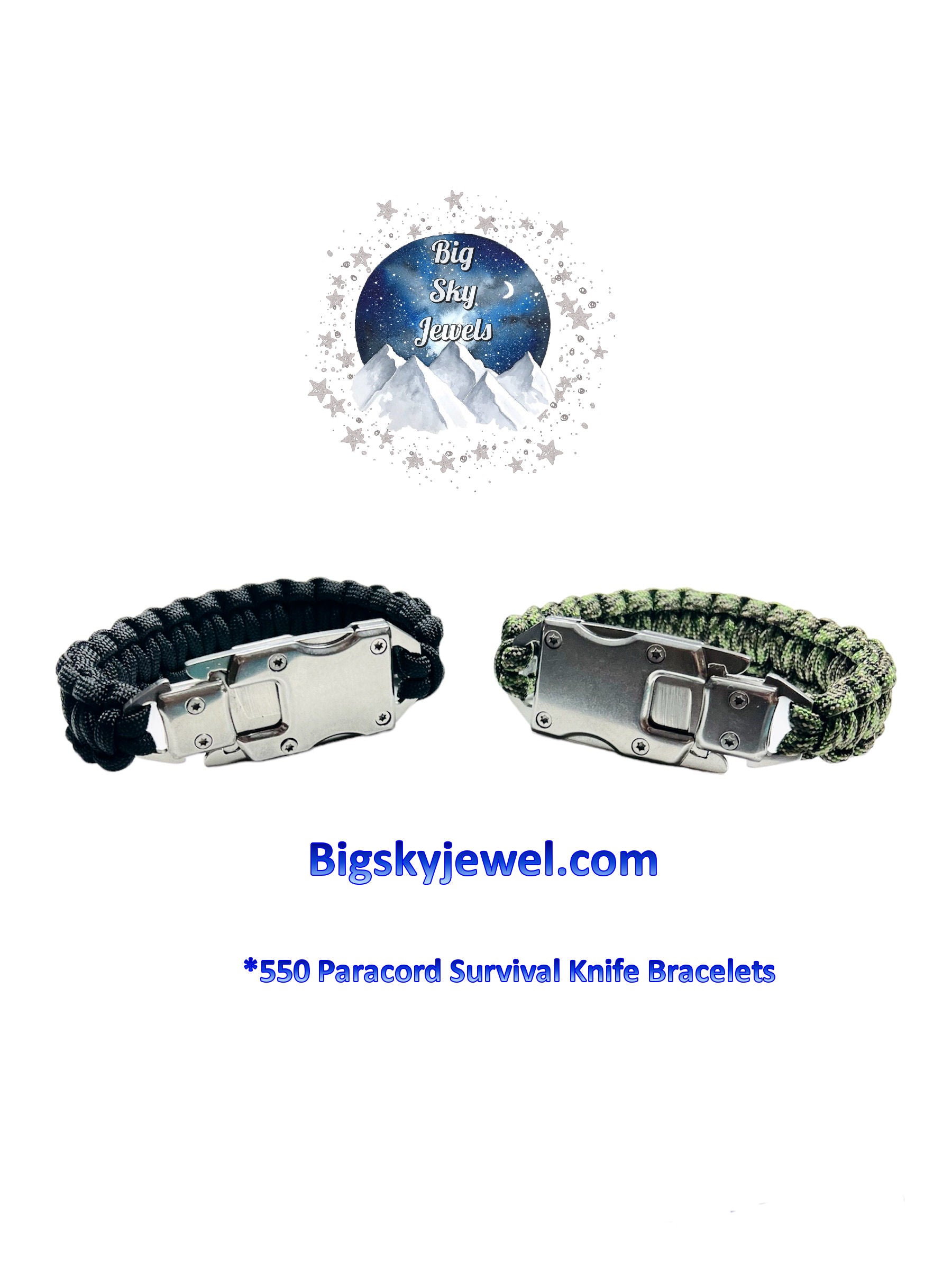 ONE 550 Paracord Survival Knife Bracelet Stainless Steel Silver Color – Big  Sky Jewels