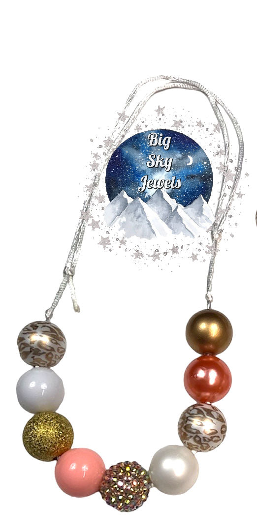 Peachy Leopard Chunky Bubblegum Necklace OR Bracelet Peach, Cream, Gold Spring Summer Fall Ages 3+ Animals Kids Girls or Boys Jewelry Multiple Variation Listing