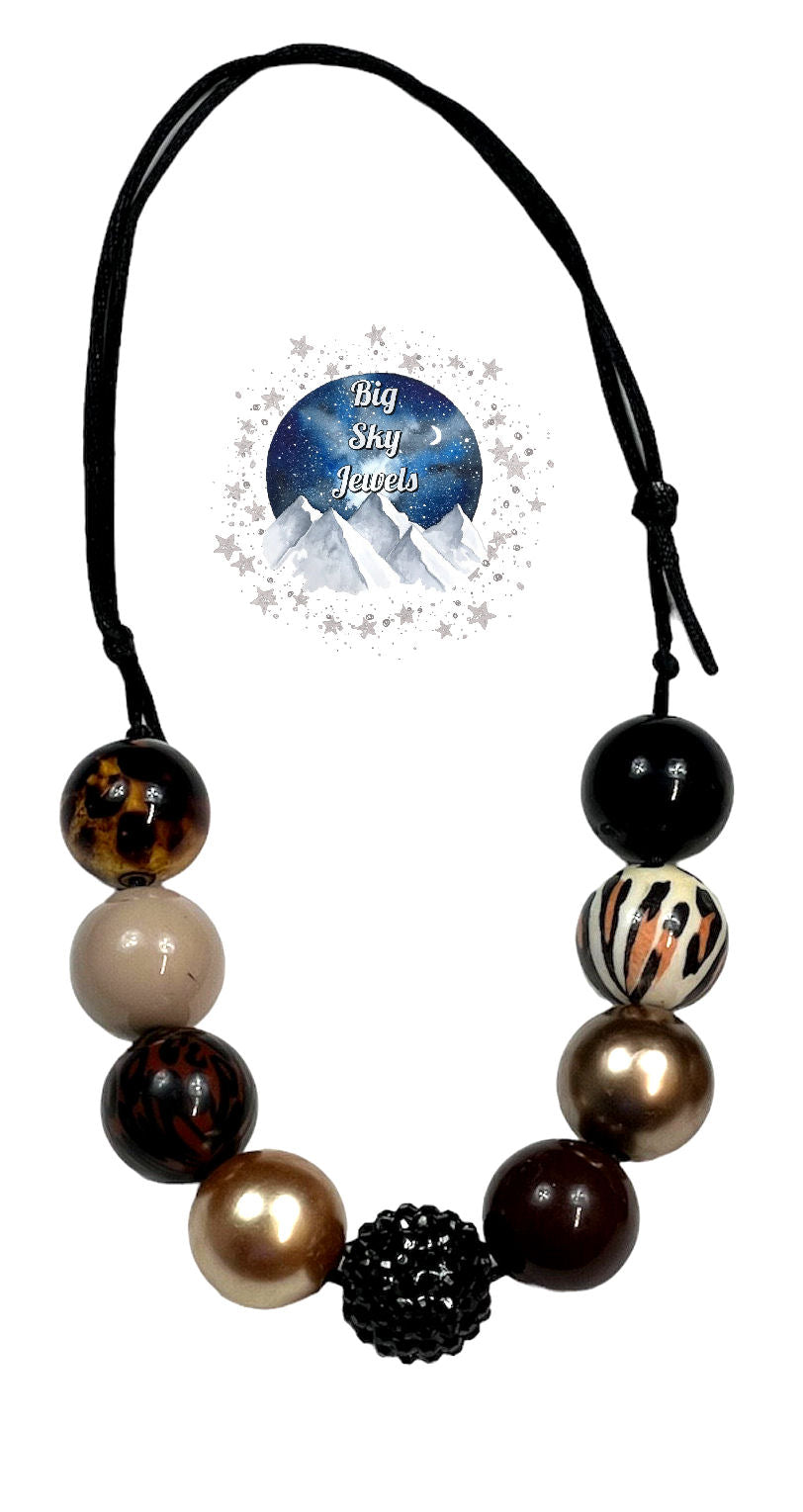 Cheetah Chunky Bubblegum Necklace OR Bracelet Toffee Brown & Black 3+ Animals Spring Summer Fall Girls or Boys Jewelry Multiple Variation Listing
