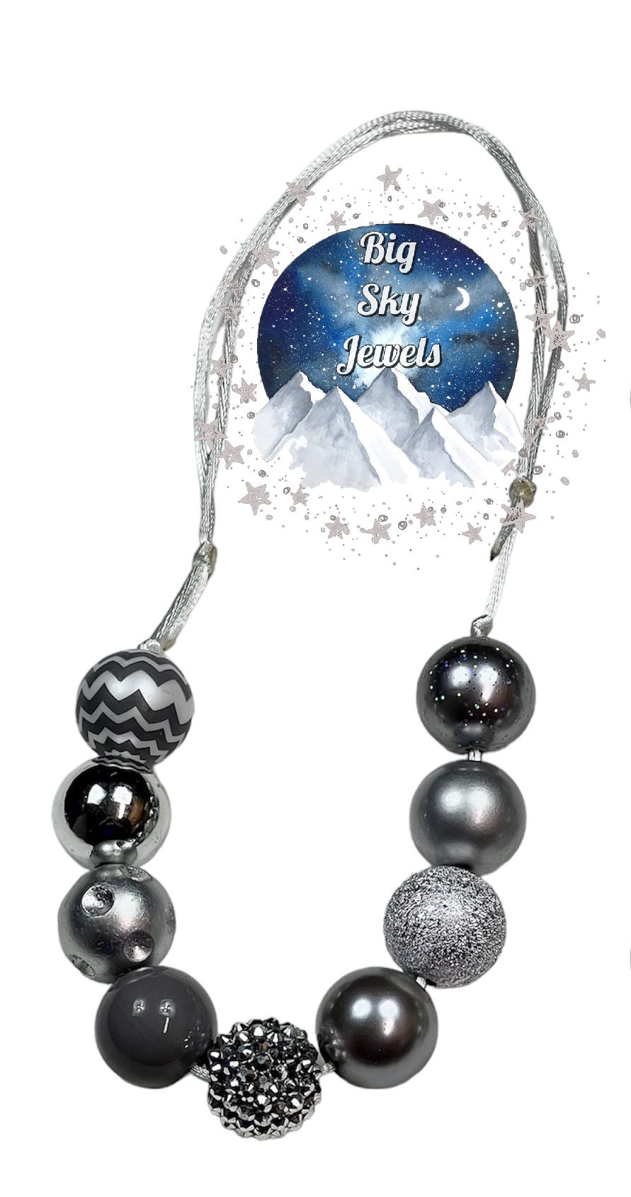 Silver Bells (Silver/Gray) Chunky Bubblegum Necklace OR Bracelet Kids Girls Boys Ages 3+ Winter Christmas Solid Colors Multiple Variation Listing