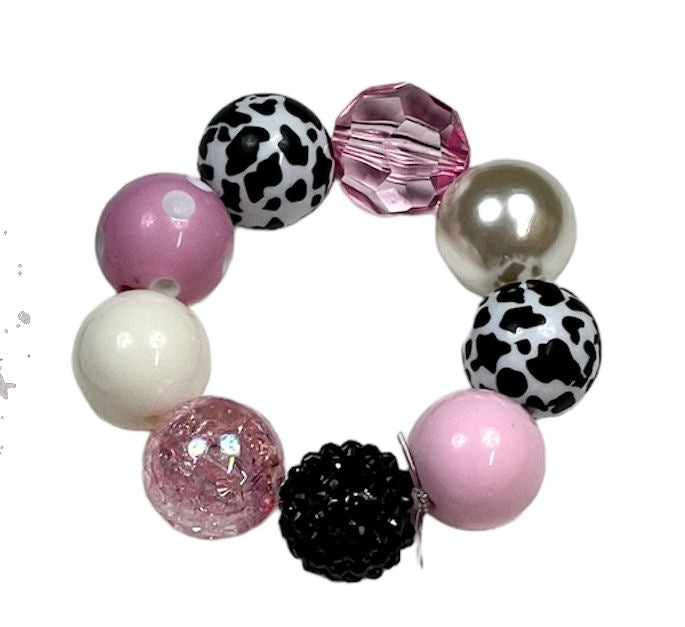 Strawberry Moo Cow Chunky Bubblegum Necklace OR Bracelet Black White Pink Ages 3+ Kids Girls Farm Animals Summer Multiple Variation Listing