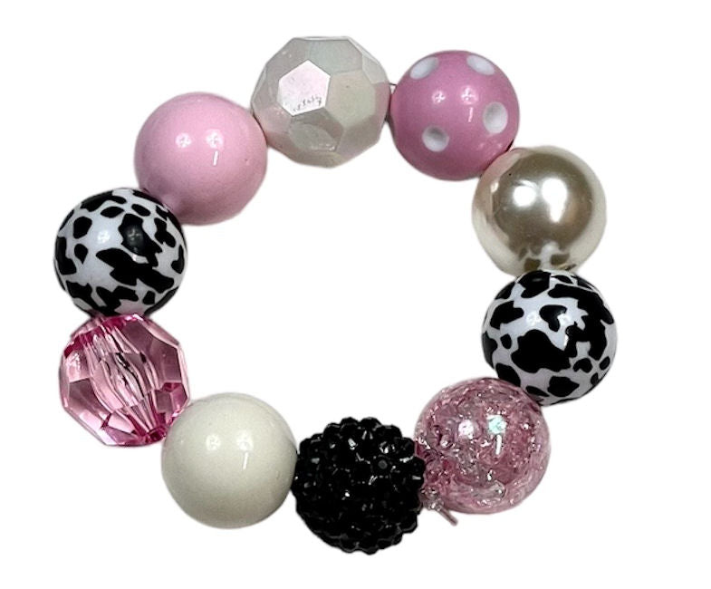 Strawberry Moo Cow Chunky Bubblegum Necklace OR Bracelet Black White Pink Ages 3+ Kids Girls Farm Animals Summer Multiple Variation Listing