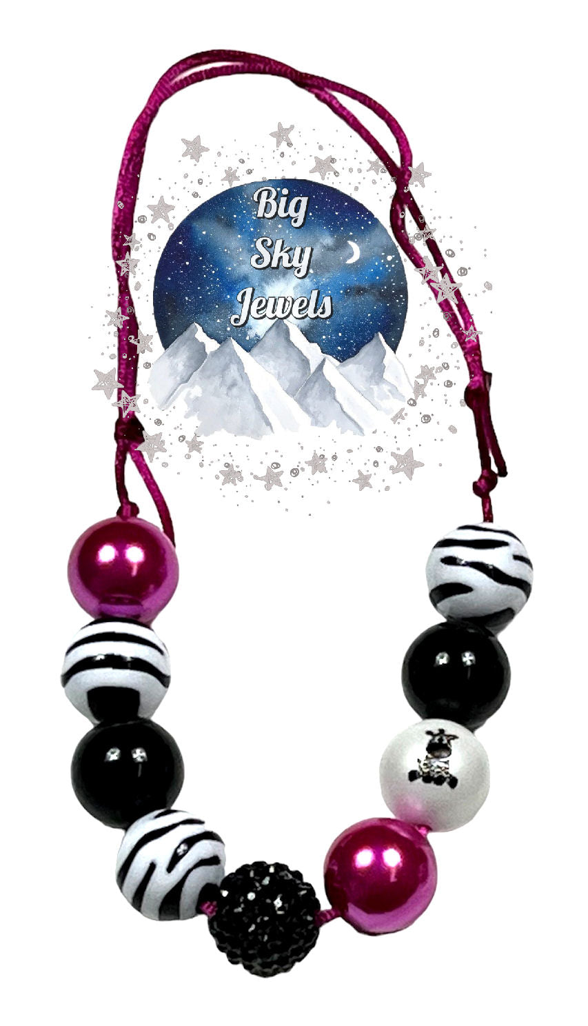 Pink Zebra 2 Chunky Bubblegum Necklace OR Bracelet Pink, Black & White Zebra Stripes Ages 3+ Girls or Boys Jewelry Summer Spring Multiple Variation Listing