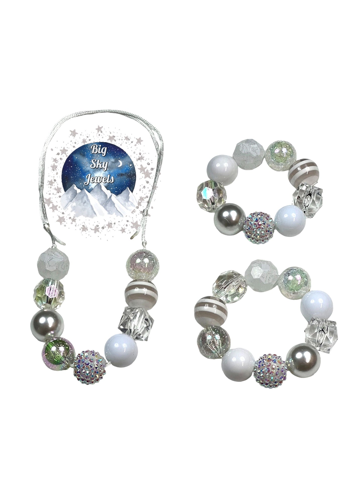 Ice & Snow Chunky Bubblegum Necklace OR Bracelet White & Clear Ages 3+ Multiple Variation Listing