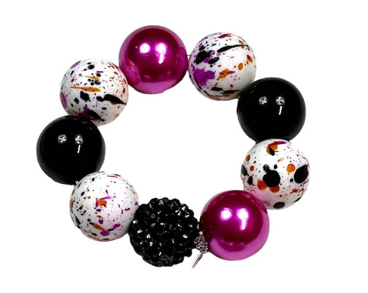 Dark Pink Paint Splatter Chunky Bubblegum Necklace OR Bracelet Dark Pink, Orange, Black & White Ages 3+ Girls or Boys Jewelry Halloween Multiple Variation Listing