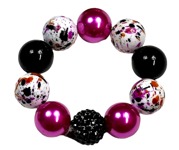 Dark Pink Paint Splatter Chunky Bubblegum Necklace OR Bracelet Dark Pink, Orange, Black & White Ages 3+ Girls or Boys Jewelry Halloween Multiple Variation Listing