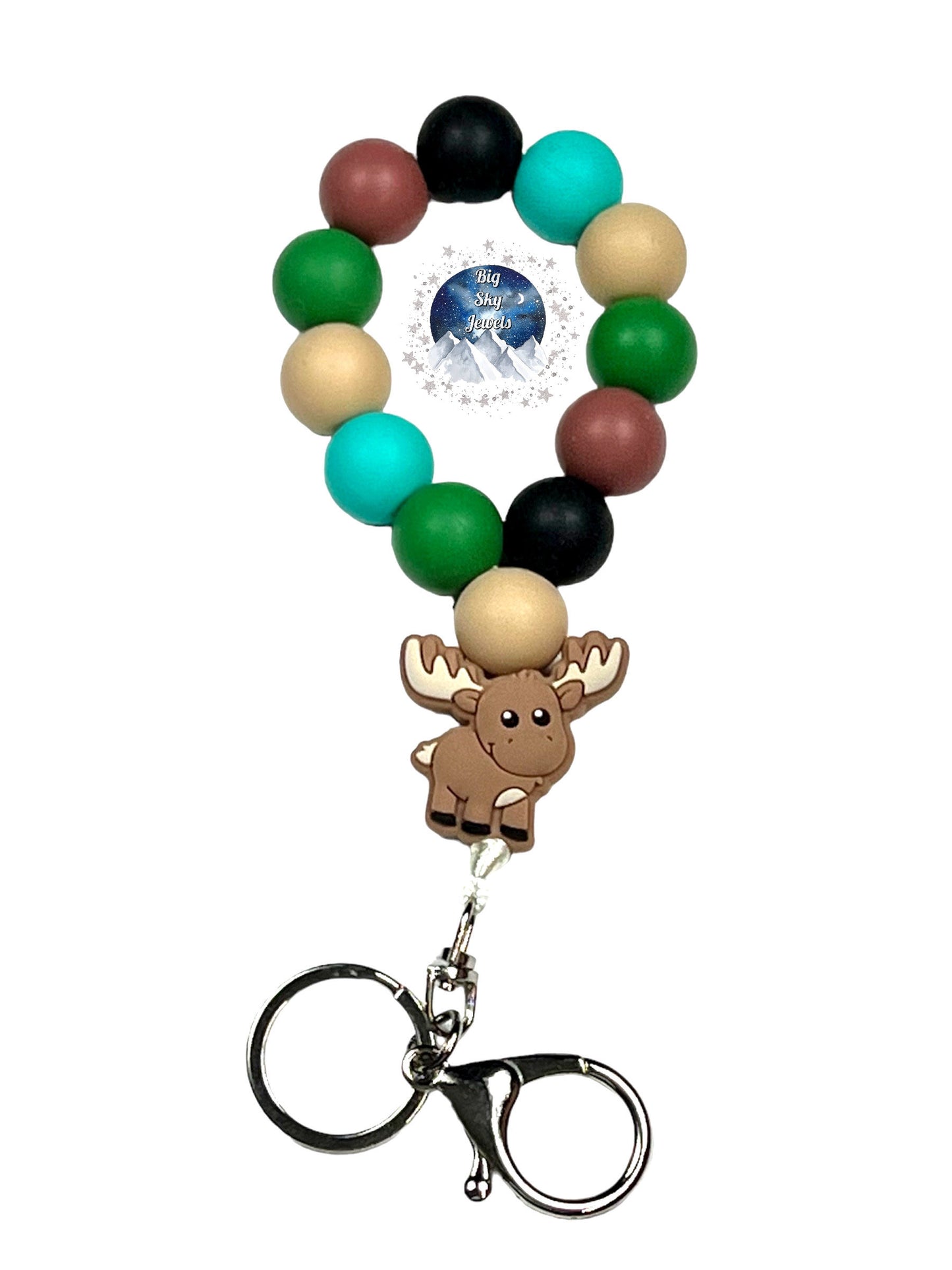 Montana Moose Silicone Teardrop Keychain Turquoise, Dark Cream, Black, Green, & Brown Ages 8+ Kids or Ladies Moms Summer Fall Western West Big Sky Multiple Variation Listing