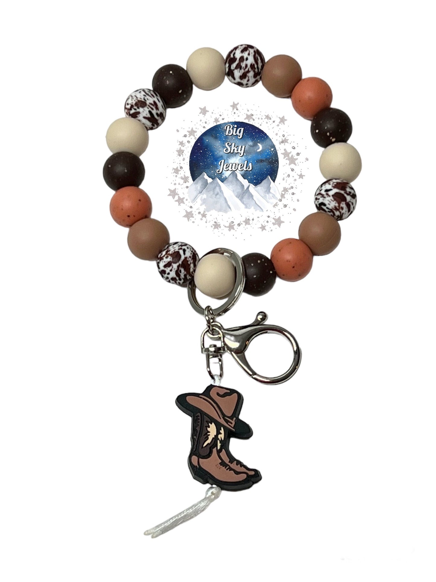 Kickin' Dirt Cowboy Hat & Boots Cowgirl Silicone Wristlet Keychain Brown Cow, Dark Brown, Camel, Speckled Brandied Melon, & Speckled Milk Chocolate Ages 8+ Kids or Ladies Summer Fall Western West