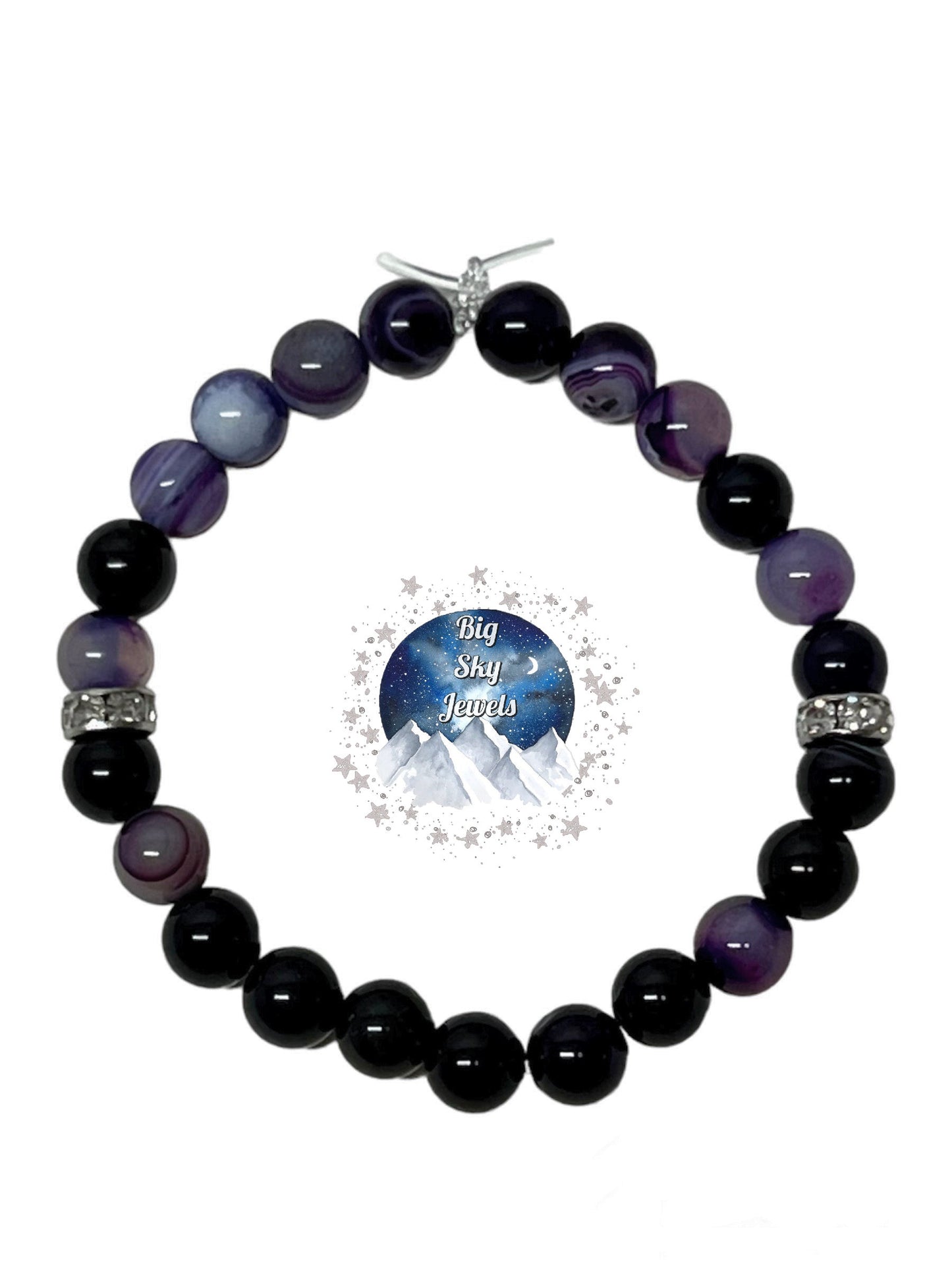 Blue Violet Dyed Agate Bracelet w/Crystals Ladies Semi Precious Stones Ages 16+ Multiple Variation Listing Women's Jewelry
