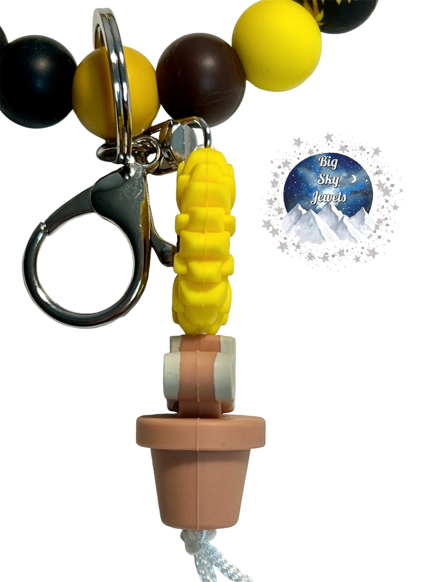 Sunflower Silicone Wristlet Keychain Sunflower Print, Black, Brown, and Yellow Ages 8+ Kids or Ladies Moms