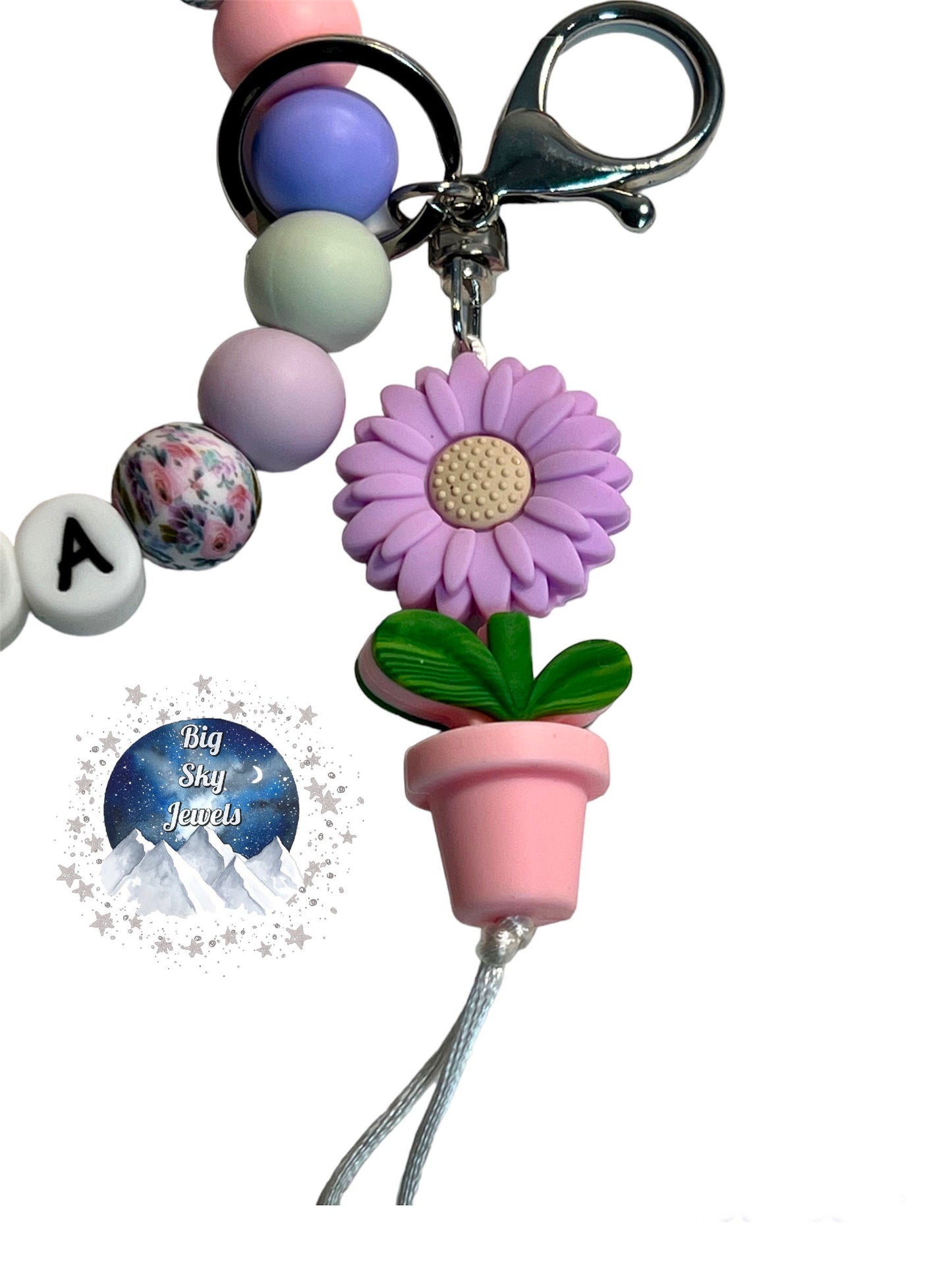 Mama Lilac & Pink Floral Silicone Wristlet Keychain Pink, Light Lilac, Floral Print, Purple & Light Green, Ladies Mothers Day Moms Spring Flowers