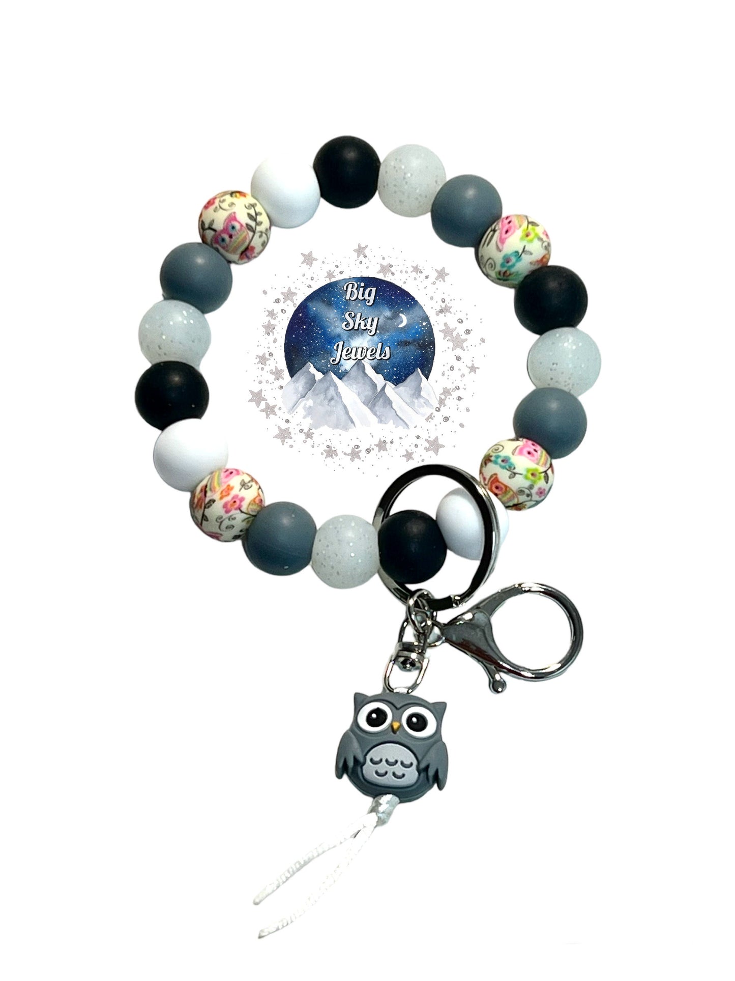 Owl Wristlet Keychain Silicone, Brown, White, OR Gray Ages 8+ Kids or Ladies Moms Men Multiple Variation Listing
