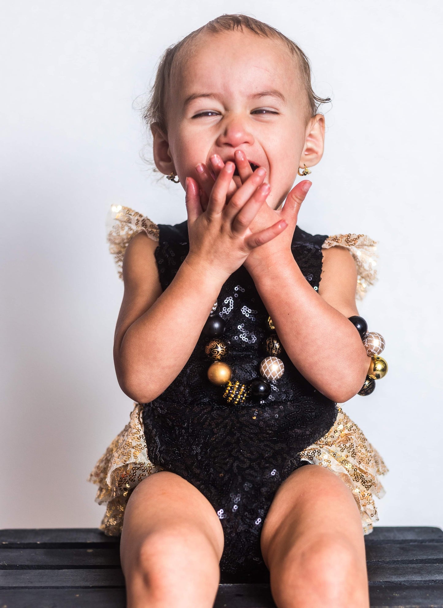~ New Years Eve ~ Chunky Bubblegum Necklace Ages 3+ Gold Black Girls