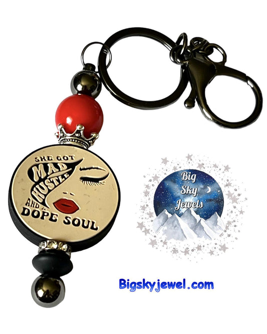 💋 “She Got Mad Hustle & A Dope Soul” Silicone Keychain Bar Liquid Red & Black Ages 8+ Kids or Ladies Lips