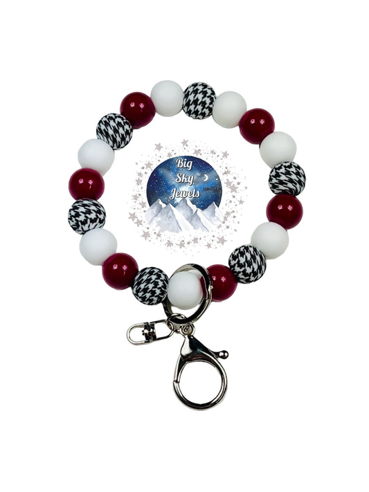 Roll Tide Wristlet Keychain Silicone, "No Focal Bead", Liquid Wine Red, White, Houndstooth Print Ages 8+ Kids or Ladies, Men, Moms