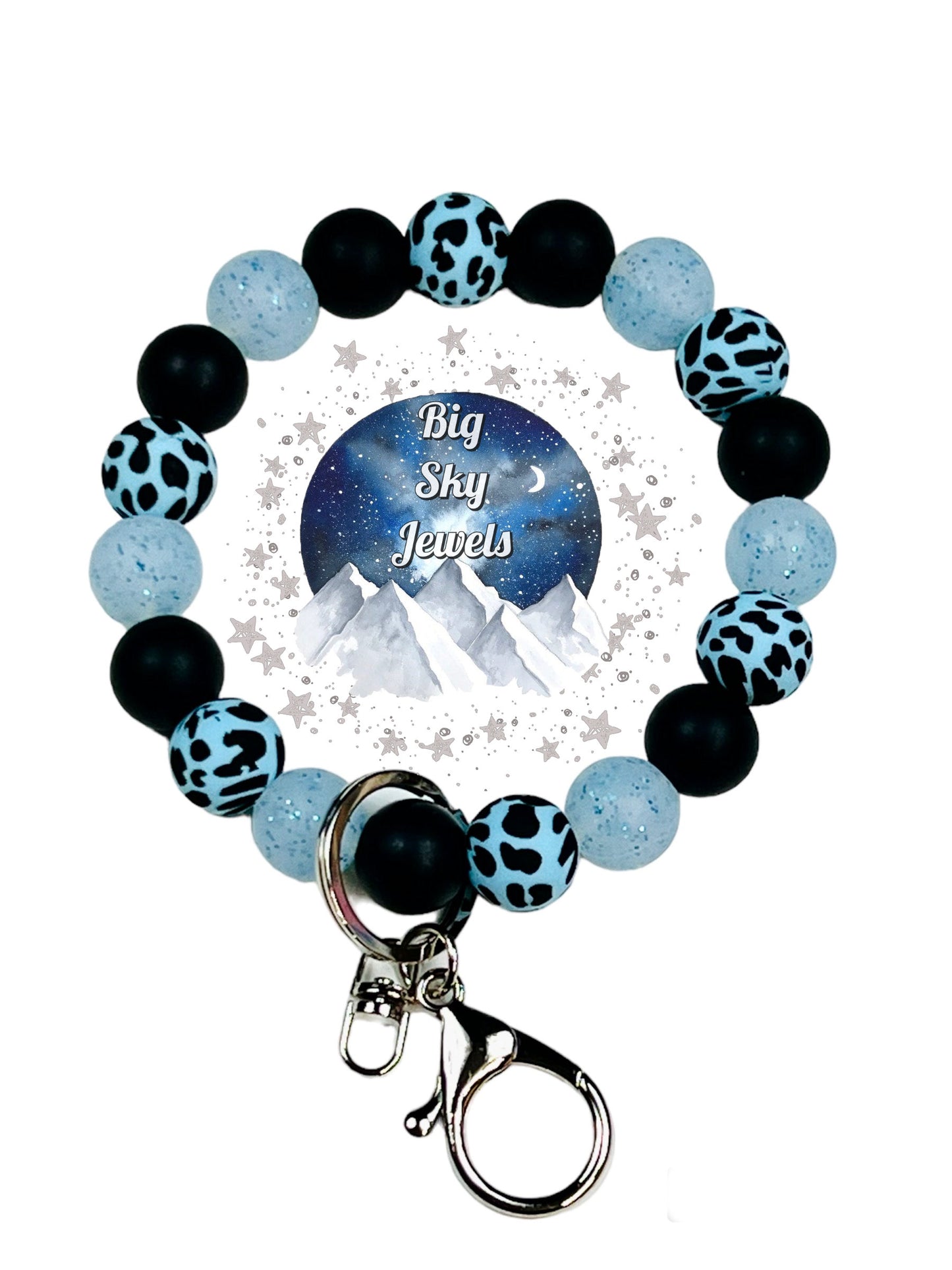 Focal Bead Ideas for Light Blue Glitter Cow Wristlet Keychain Silicone Light Blue Cow print, Light Blue Glitter, and Black Ages 8+ Kids or Ladies Men Western West Choose 1