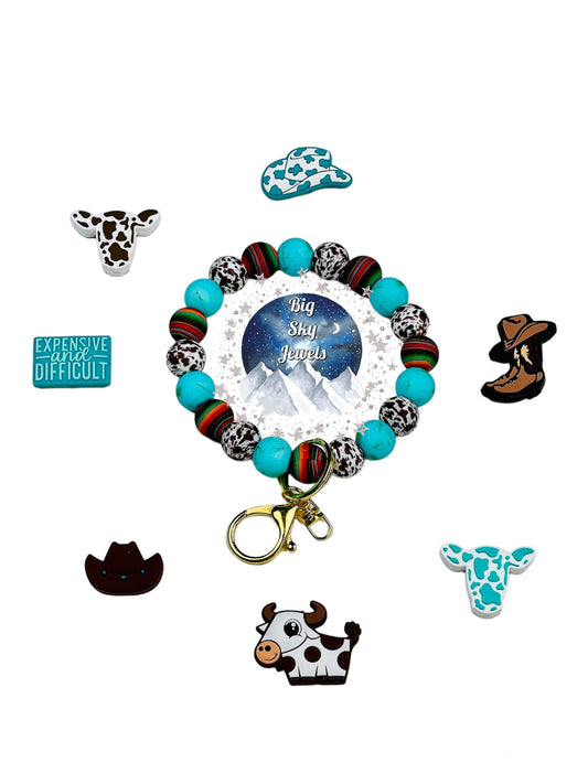 Focal Bead Ideas for South Western Wristlet Keychain Silicone Serape, Turquoise Stone, & Brown Cow, Ages 8+ Kids or Ladies Moms West Choose 1