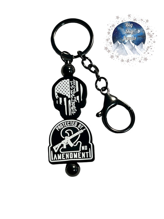 Protected by the 2nd Amendment Keychain Bar Silicone Black, & White We the People Ages 8+ Ladies Moms Men Dads