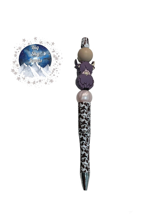 Purple Highland Cow Pen Silicone Pink Pearl, Dark Cream, Brown Cow Print, Ages 5+ Kids or Ladies Moms Men Western West