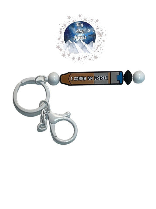 I Carry An Epipen Medical Alert Keychain Bar Silicone Gray, Blue, & Brown Ages 8+ Kids or Ladies Moms Men
