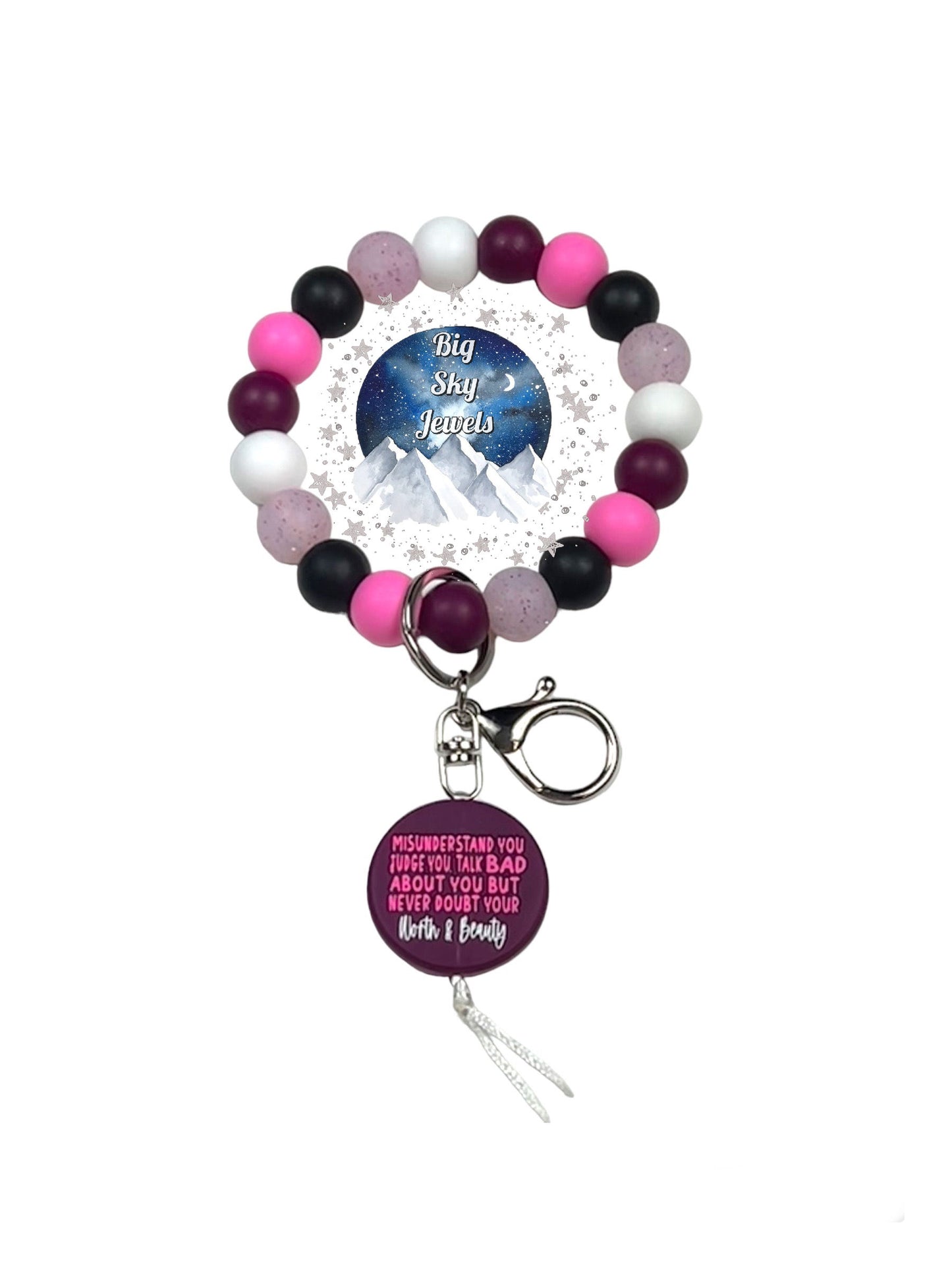 "Let Them" Silicone Wristlet Keychain, Wine, Lilac Glitter, Black, Pink, White, Ages 8+ Kids, Ladies
