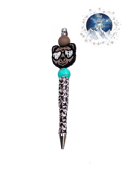 Mama Bear Pen Silicone Turquoise Stone, Brown Cow, Turquoise, & Brown Ages 5+ Kids or Ladies Moms Western West