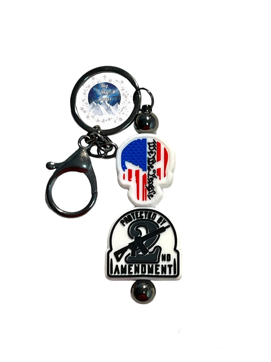 Protected by the 2nd Amendment Keychain Bar Silicone Black, Red, Blue, & White We the People Ages 8+ Ladies Moms Men Dads