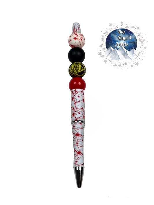 True Crime Pen Silicone, Caution Print, Liquid Red, Blood Splatter, & Black Ages 5+ Kids, Ladies Men