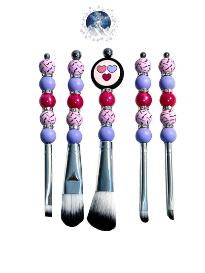 💋 You Are Enough! Silicone Make Up Brush Set Eyelashes Print, Macaroon Purple, Dark Pink Opal, Rhinestones Ages 16+ Hearts Ladies Women