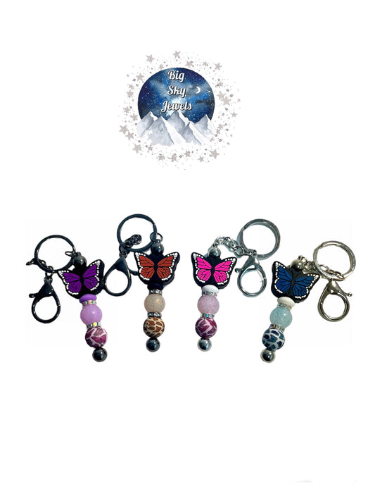 Butterfly Silicone Keychain Bar Color Choices are Purple, Orange, Pink, or Blue, Ages 8+ Kids or Ladies Multiple Variation Listing